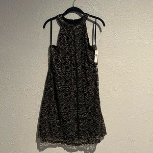 Cocktail dress. Black & gold halter